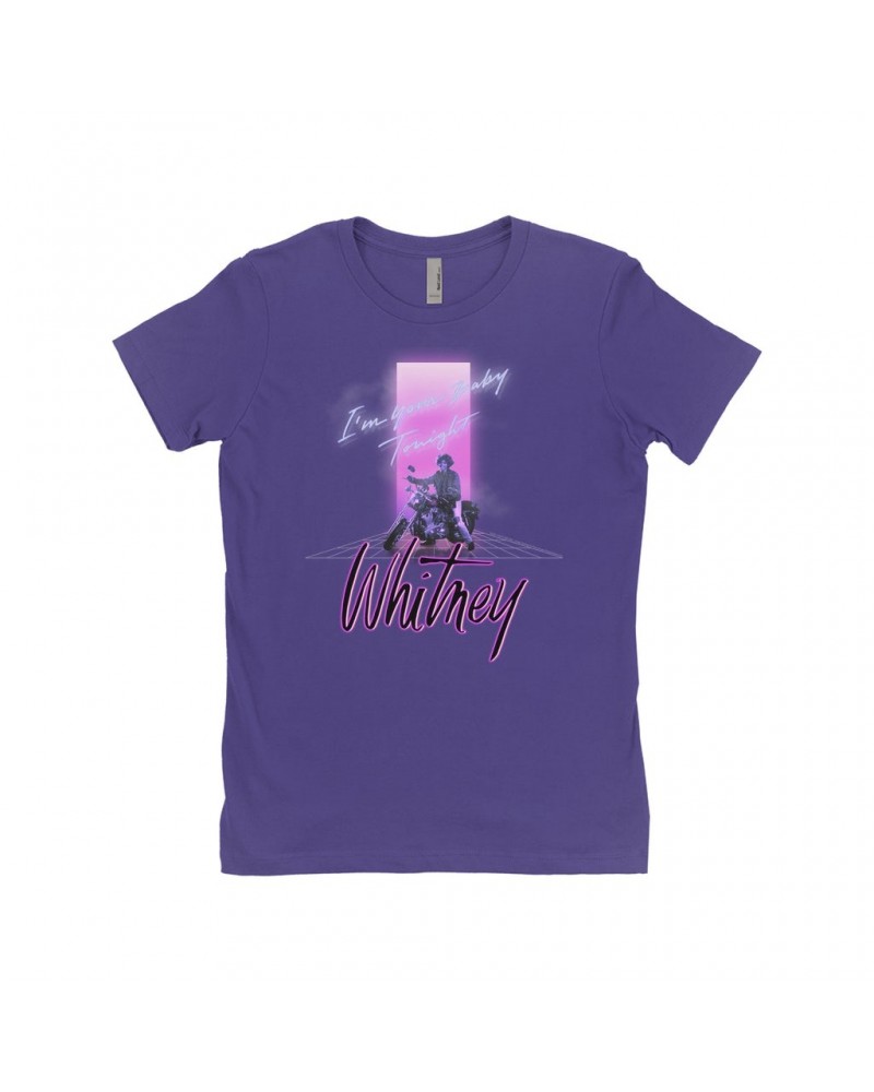 Whitney Houston Ladies' Boyfriend T-Shirt | Neon Light I'm Your Baby Tonight Image Shirt $8.15 Shirts