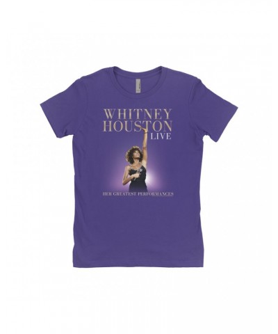Whitney Houston Ladies' Boyfriend T-Shirt | Greatest Performances Live Album Cover Shirt $7.73 Shirts