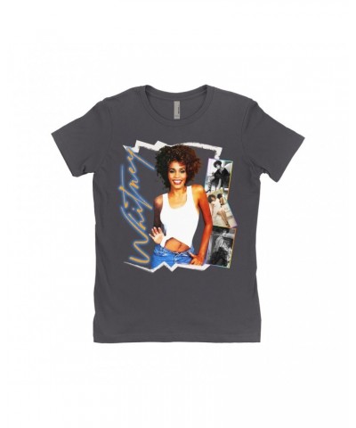 Whitney Houston Ladies' Boyfriend T-Shirt | Rainbow Ombre Electric Collage Shirt $8.83 Shirts